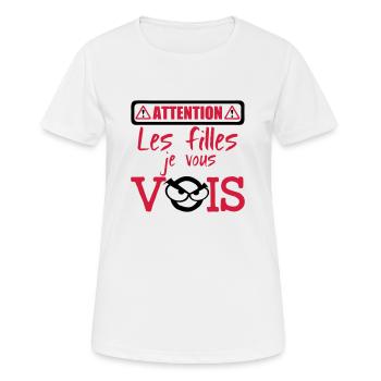 attention fille vois - T-shirt respirant Femme - blanc - Devant - AI Model Female 172 dark (172cm)