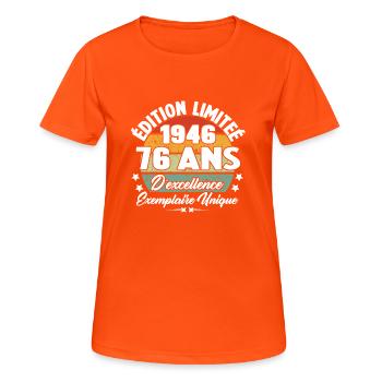 Cadeau 76 ans d'excellence / Édition limitée 1946 - T-shirt respirant Femme - orange néon - Devant - AI Model Female 172 dark (172cm)