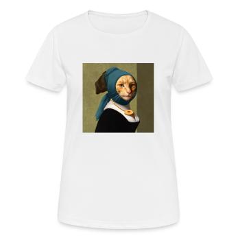 Peinture d’un chat dans le style Vermeer - T-shirt respirant Femme - blanc - Devant - AI Model Female 172 dark (172cm)