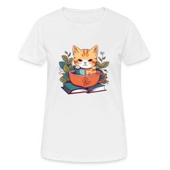 niedliche Katze in Tasse - Frauen T-Shirt atmungsaktiv - Weiß - Vorne - AI Model Female 172 dark (172cm)