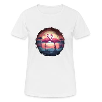 Flamingo, Couple, Sunset, Sun, Beach - Women's Breathable T-Shirt - white - Front - AI Model Female 172 dark (172cm)