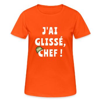 J’ai glissé chef - T-shirt respirant Femme - orange néon - Devant - AI Model Female 172 dark (172cm)