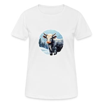 Rind auf winterlicher Alm - Frauen T-Shirt atmungsaktiv - Weiß - Vorne - AI Model Female 172 dark (172cm)