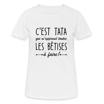 Tata qui m'apprend les bêtises - humour Bêtise - T-shirt respirant Femme - blanc - Devant - AI Model Female 172 dark (172cm)