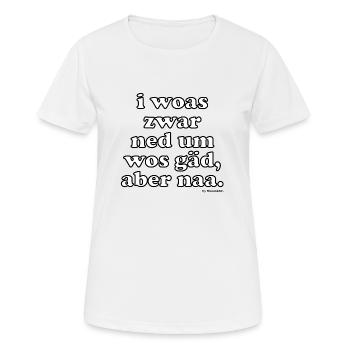 iwoaszwarned, by MundART - Frauen T-Shirt atmungsaktiv - Weiß - Vorne - AI Model Female 172 dark (172cm)