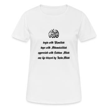 Bismillah Al-Hamdulillah SubhanAllah InchaAllah - T-shirt respirant Femme - blanc - Devant - AI Model Female 172 dark (172cm)