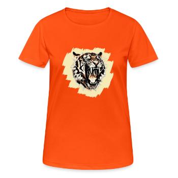 Cooles Tiger Motiv auf Hintergrund - Frauen T-Shirt atmungsaktiv - Neonorange - Vorne - AI Model Female 172 dark (172cm)