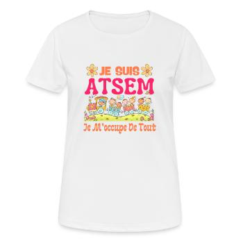 je suis atsem je m occupe de tout 2 - T-shirt respirant Femme - blanc - Devant - AI Model Female 172 dark (172cm)