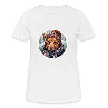 Winter dog in the snow with hat and scarf - Women's Breathable T-Shirt - white - Front - AI Model Female 172 dark (172cm)