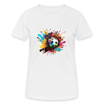 Fußball / spiel / Ball / Spielfeld / schießen - Frauen T-Shirt atmungsaktiv - Weiß - Vorne - AI Model Female 172 dark (172cm)