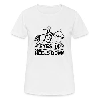 Les yeux vers le haut, les talons vers le bas - T-shirt respirant Femme - blanc - Devant - AI Model Female 172 dark (172cm)