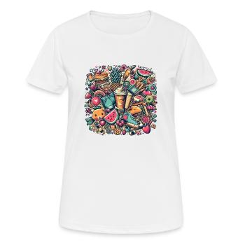 Bunte Collage aus sommerlichen Köstlichkeiten und Objekten - Frauen T-Shirt atmungsaktiv - Weiß - Vorne - AI Model Female 172 dark (172cm)