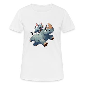 Nashorn mit herumtollendem Kind - Frauen T-Shirt atmungsaktiv - Weiß - Vorne - AI Model Female 172 dark (172cm)