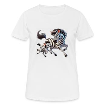 Mère zèbre avec enfant gambadant - T-shirt respirant Femme - blanc - Devant - AI Model Female 172 dark (172cm)