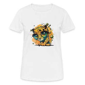 Leopard Kulleraugen Nerdbrille - Frauen T-Shirt atmungsaktiv - Weiß - Vorne - AI Model Female 172 dark (172cm)