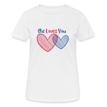 Sie liebt dich - Frauen T-Shirt atmungsaktiv - Weiß - Vorne - AI Model Female 172 dark (172cm)