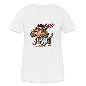 Der bayerische Dackel in Lederhose - Frauen T-Shirt atmungsaktiv - Weiß - Vorne - AI Model Female 172 dark (172cm)
