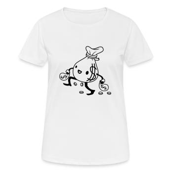 Gehender glücklicher Geldsack Comic - Frauen T-Shirt atmungsaktiv - Weiß - Vorne - AI Model Female 172 dark (172cm)