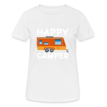Happy Camper - Frauen T-Shirt atmungsaktiv - Weiß - Vorne - AI Model Female 172 dark (172cm)