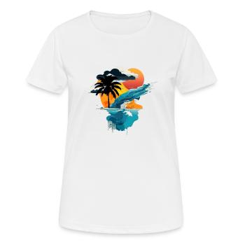 Sonnenuntergang am Meer - Sonne, Meer und Palme - Frauen T-Shirt atmungsaktiv - Weiß - Vorne - AI Model Female 172 dark (172cm)
