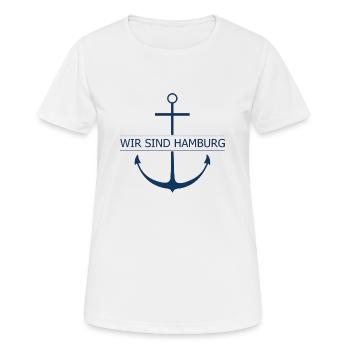 WIR SIND HAMBURG, marine - Frauen T-Shirt atmungsaktiv - Weiß - Vorne - AI Model Female 172 dark (172cm)