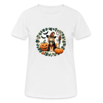Halloween Chat au gingembre - T-shirt respirant Femme - blanc - Devant - AI Model Female 172 dark (172cm)