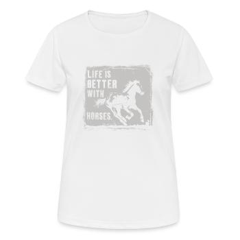 Ein Leben mit Pferden ist ein gutes Leben - Frauen T-Shirt atmungsaktiv - Weiß - Vorne - AI Model Female 172 dark (172cm)