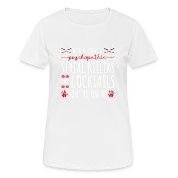 True Crime Serial Killers and Cocktails, Murderino - Frauen T-Shirt atmungsaktiv - Weiß - Vorne - AI Model Female 172 dark (172cm)