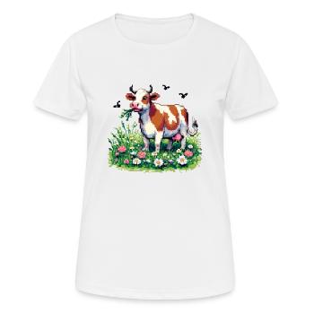 PixelArt Happy Cow - Frauen T-Shirt atmungsaktiv - Weiß - Vorne - AI Model Female 172 dark (172cm)