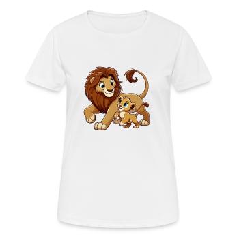 Löwenvater mit herumtollendem Kind - Frauen T-Shirt atmungsaktiv - Weiß - Vorne - AI Model Female 172 dark (172cm)