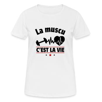 la muscu c est la vie,Musculation,muscu - T-shirt respirant Femme - blanc - Devant - AI Model Female 172 dark (172cm)