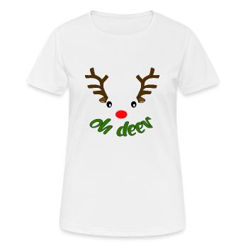 Weihnachten Rentier Spruch"oh weh" "oh deer(dier)" - Frauen T-Shirt atmungsaktiv - Weiß - Vorne - AI Model Female 172 dark (172cm)