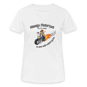 Toujours motorisé - pour l’amour des motos - T-shirt respirant Femme - blanc - Devant - AI Model Female 172 dark (172cm)