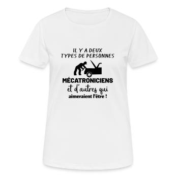 Il y a deux types de personnes : Mécatronicien - T-shirt respirant Femme - blanc - Devant - AI Model Female 172 dark (172cm)
