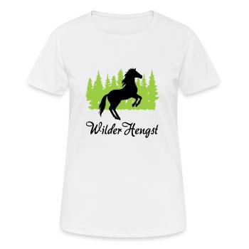 "Wilder Hengst: Kraft und Freiheit vereint" - Frauen T-Shirt atmungsaktiv - Weiß - Vorne - AI Model Female 172 dark (172cm)
