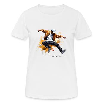 Breakdance: Energie und Akrobatik auf dem Asphalt - Frauen T-Shirt atmungsaktiv - Weiß - Vorne - AI Model Female 172 dark (172cm)