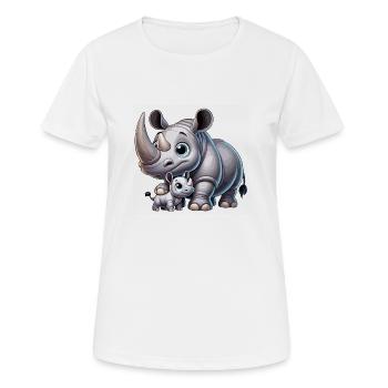 Nashornmutter mit Kind - Frauen T-Shirt atmungsaktiv - Weiß - Vorne - AI Model Female 172 dark (172cm)