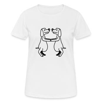 2 dogs big belly overweight dancing together - Women's Breathable T-Shirt - white - Front - AI Model Female 172 dark (172cm)