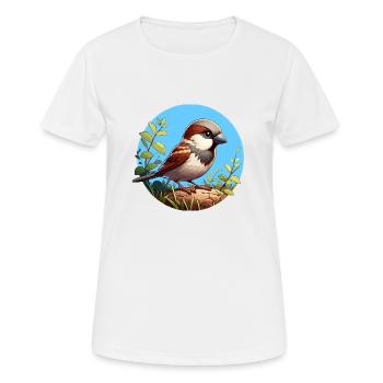 Spatz auf einem Ast - Frauen T-Shirt atmungsaktiv - Weiß - Vorne - AI Model Female 172 dark (172cm)