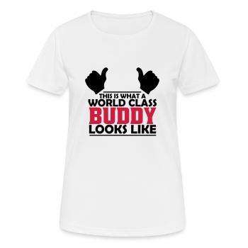 world class buddy - Women's Breathable T-Shirt - white - Front - AI Model Female 172 dark (172cm)