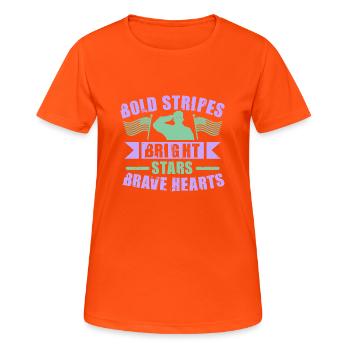 FETTE STREIFEN HELLE STERNE TAPFERE HERZEN - Frauen T-Shirt atmungsaktiv - Neonorange - Vorne - AI Model Female 172 dark (172cm)