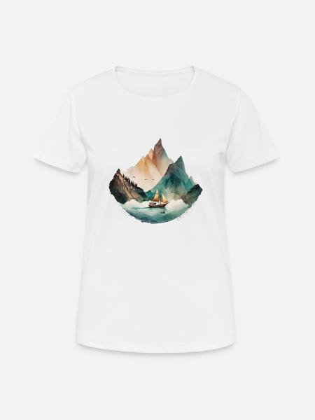 Boat on the lake in the mountains - Women's Breathable T-Shirt - white