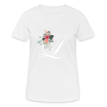 Buchstabe l blumig - Frauen T-Shirt atmungsaktiv - Weiß - Vorne - AI Model Female 172 dark (172cm)
