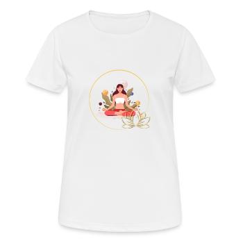 Tranquillité du cœur : Femme dans la position du lotus - T-shirt respirant Femme - blanc - Devant - AI Model Female 172 dark (172cm)