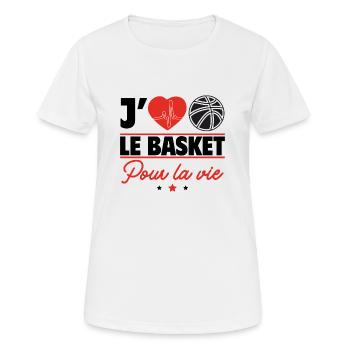 J’aime le basket pour la vie,Basketball,Basket - T-shirt respirant Femme - blanc - Devant - AI Model Female 172 dark (172cm)