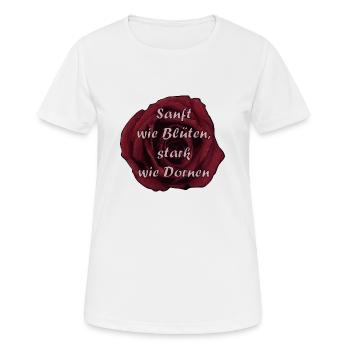 Sanft wie Blüten, stark wie Dornen - Rose - Frauen T-Shirt atmungsaktiv - Weiß - Vorne - AI Model Female 172 dark (172cm)
