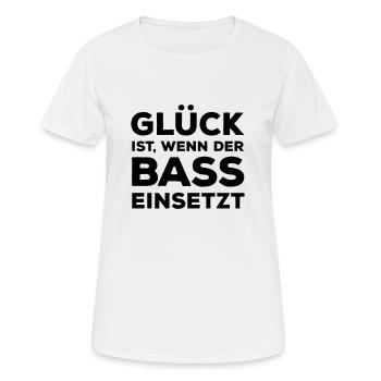 Glück ist, wenn der Bass einsetzt. Musik Rocker - Frauen T-Shirt atmungsaktiv - Weiß - Vorne - AI Model Female 172 dark (172cm)