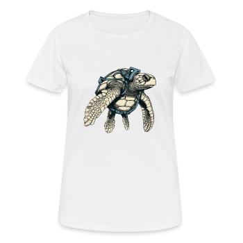 Tortue avec équipement plongées dans la mer - T-shirt respirant Femme - blanc - Devant - AI Model Female 172 dark (172cm)