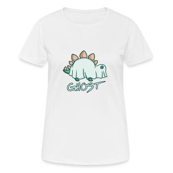Stegosaurus verkleidet als Geist, Dino - Frauen T-Shirt atmungsaktiv - Weiß - Vorne - AI Model Female 172 dark (172cm)