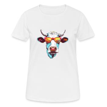 Mima, die bebrillte Kuh - Frauen T-Shirt atmungsaktiv - Weiß - Vorne - AI Model Female 172 dark (172cm)